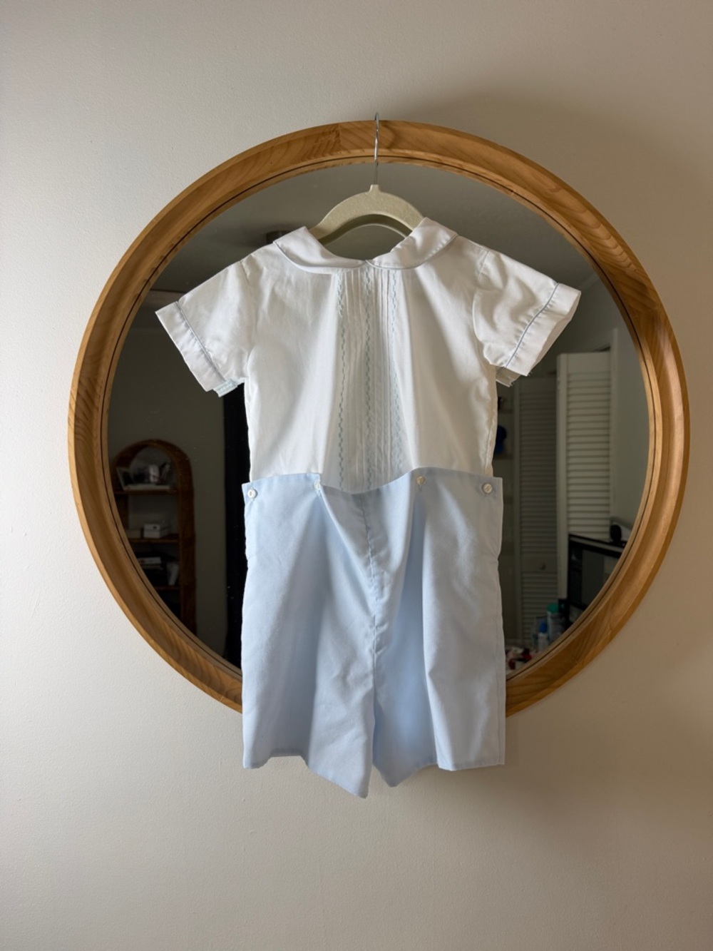 Baby Boys White & Light Blue Button-Front Romper